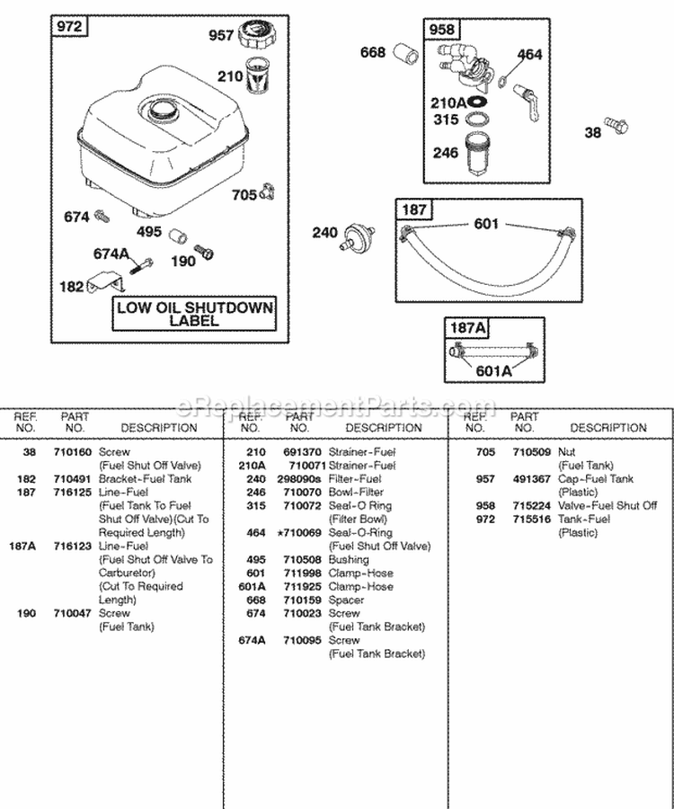 Fuel Supply Diagram and Parts List for 235432-0290-E9  Briggs and Stratton Engine